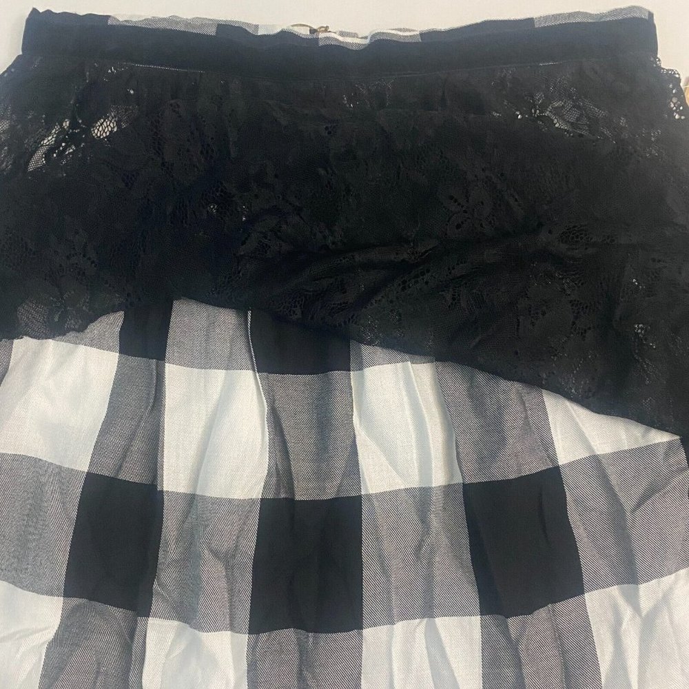 Copper Key Lace Plaid Mini Skirt A Line Black White Dressy Or Casual Sz M - Picture 3 of 15